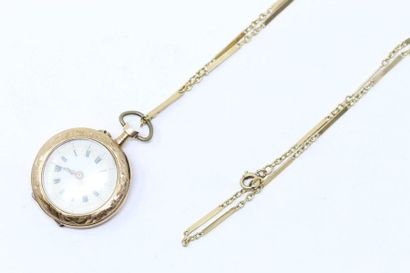 null Watch with a necklace in 18k (750) yellow gold (metal bélière), bowl with chased...