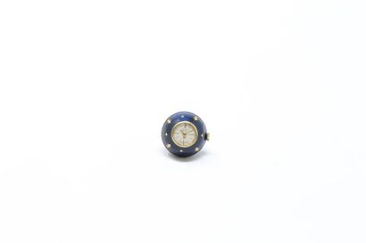 null Metal ball watch with blue enamel decorated with fleur-de-lys, cream dial and...