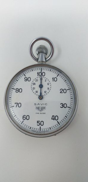 HEUER HEUER

Steel chronometer, round case with white background, Arabic and railway...