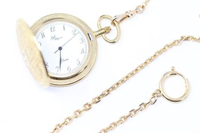 null Gusset watch and its gilt metal chain, Arabic numerals on a white background,...