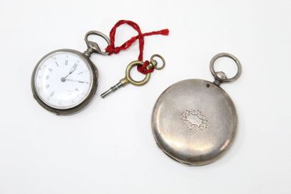 null Two gusset watches, silver cases:

one with a double guilloché bowl, a bunch...