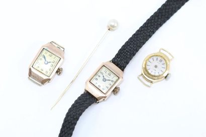 null Set of three ladies' watch cases, one in 18k (750) yellow gold, the other two...