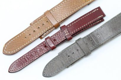 HERMES Set of three leather watch straps. 

Signed HERMES. 