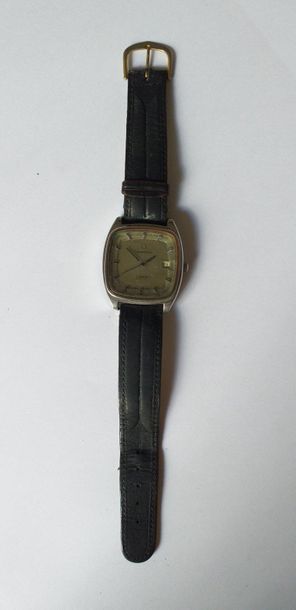 OMEGA OMEGA

Men's wristwatch, square steel case, grey dial and baton markers. Date...