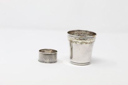 null Timbale in silver plated metal decorated with a frieze of rinceaux, engraved...