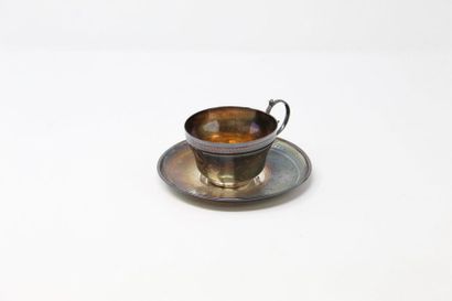 null Chocolate cup and its saucer in silver (Minerva) decorated with pearls on a...