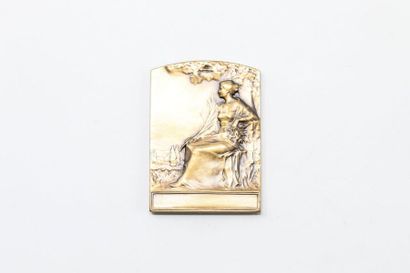 null René Baudichon

Bronze medal representing a woman sitting and holding a palm...