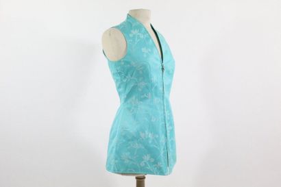 MUGLER MUGLER 

Sleeveless zip-up jacket/dress, turquoise blue with floral pattern....