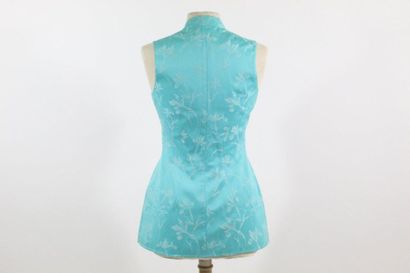 MUGLER MUGLER 

Sleeveless zip-up jacket/dress, turquoise blue with floral pattern....