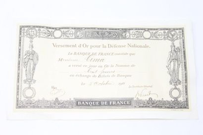 null Voucher for the payment of gold for National Defence, dated October 5, 1916....