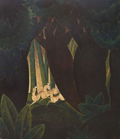 null Jacques CHALLOU

Biches dans un sous-bois, 1935. 

Panneau en bois laqué et...