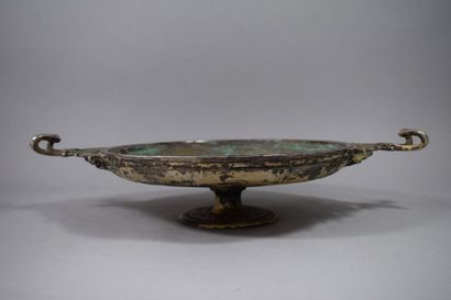 null Barbedienne, silver bronze bowl with central decoration of two horsemen, the...