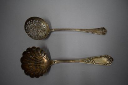 null 2 sprinkling spoons, one silver and the other silver plated