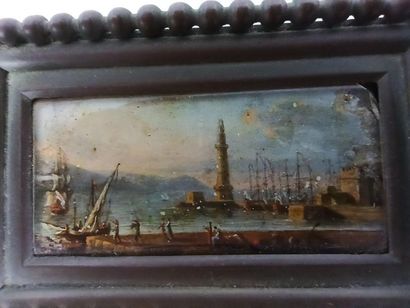 null 18th century school

Bustling port of fishermen and frigates

Miniature on canvas...