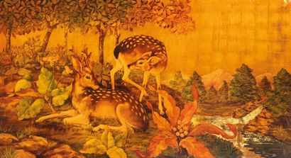 null FVM

Doe and her fawn. Lacquered and gilded wooden panel.

Signed with the monogram...