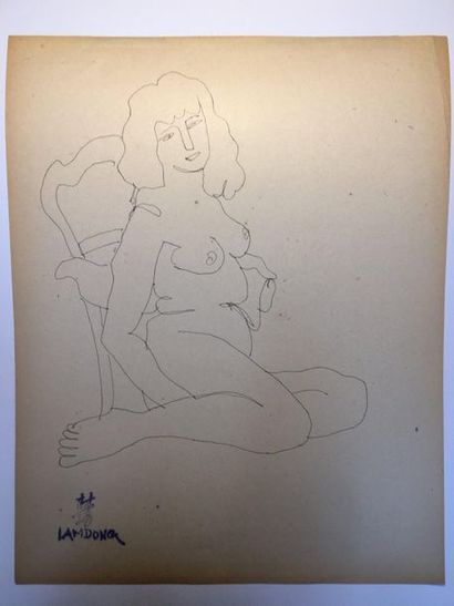 null LAM-DONG (1920-1987) 
 
Female nudes,

Two drawings in brown or black ink (slight...