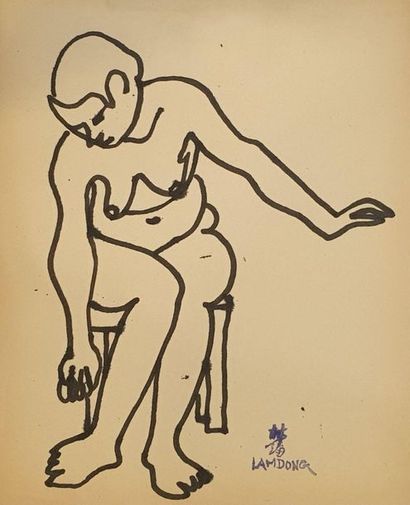 null LAM-DONG (1920-1987) 

Female nudes, 

two felt pen drawings on paper and one...