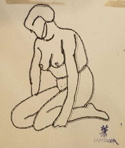 null LAM-DONG (1920-1987) 

Female nudes, 

two felt pen drawings on paper and one...