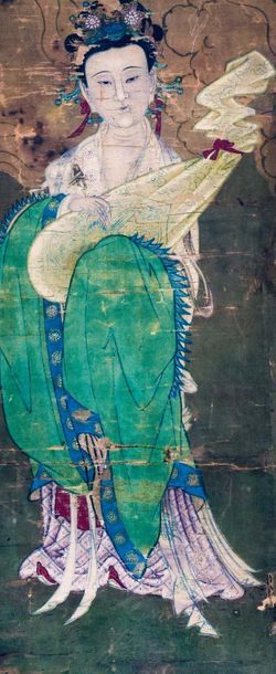 null CHINE, Epoque MING (1368 - 1644)

Fragment de peinture, joueuse de pipa debout...