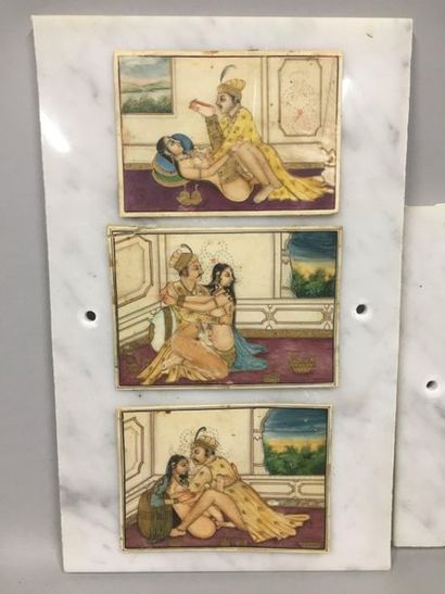 null INDIA, 19th century

Set of four erotic miniatures 

Laminated on marble

Small...