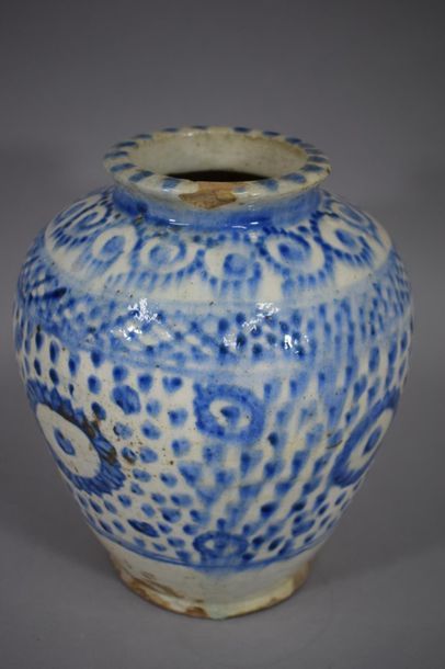 null IRAN, XIXème siècle

Vase en céramique émaillé bleu sur fond blanc à décor de...