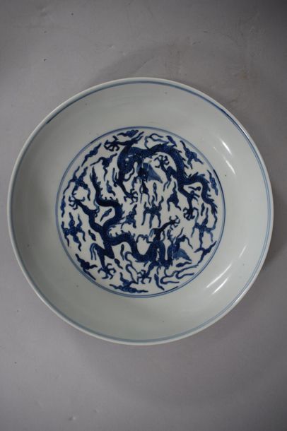 null CHINA, 20th century

Porcelain plate decorated in blue under the cover of dragons...