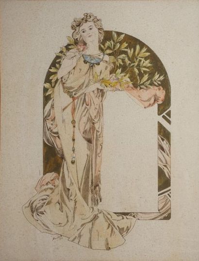 null CUVILIERT A., fin XIXe début XXe
Projet de menu, 1908
plume, encre brune, aquarelle...