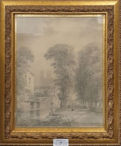 null KELLIN Nicolas Joseph, 1789-1858,

Road to the cathedral of Mantes, 1849,

black...