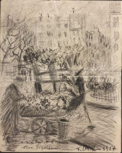 null LAVAL Fernand, 1886-1966,

Marchand de fleurs place Pigalle, 1927,

crayon noir...