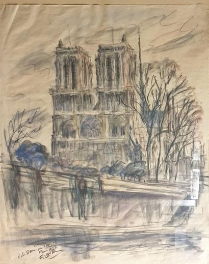null LAVAL Fernand, 1886-1966,

Notre Dame de Paris,

charcoal and watercolour (traces...