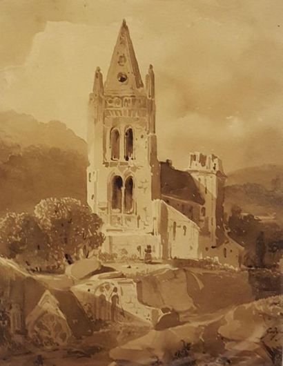 null Set of 5 drawings:



GODEFROY Félix (?- 1848)

Bell tower, 

wash brown ink,

bottom...