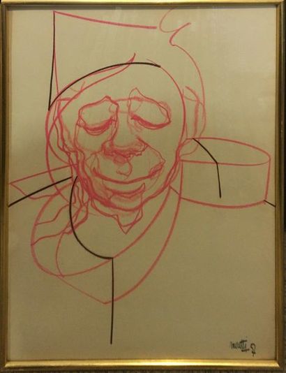 null MORETTI Raymond, 

Jean-Paul Sartre, 1957

grease pencil on paper,

signed and...