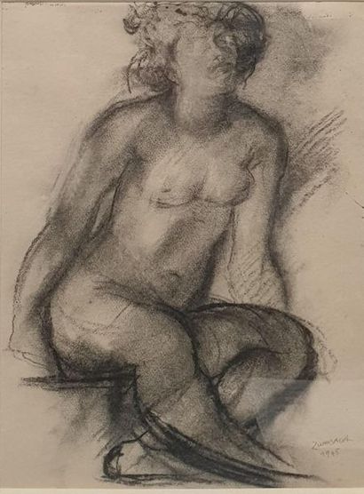 null ZWOBADA Jacques, 1900-1967,

Sitting nude, 1945,

charcoal and blurred on paper...