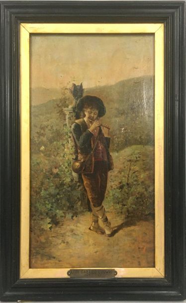 null ECOLE XIXeme siècle 

Jeune pâtre jouant de la flûte,

huile sur panneau (petits...