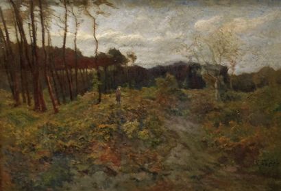 null FRÈRE Samuel, 1847-1931

Promeneuse en bordure de forêt

huile sur toile (restaurations)

signée...