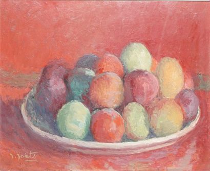 null JOËTS Jules, 1884-1959,

Assiette de fruits,

huile sur carton, signé en bas...