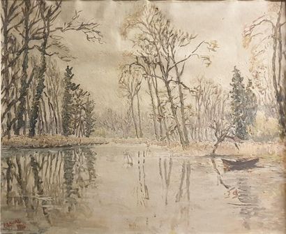 null LAVAL Fernand, 1886-1966,

Étangs aux arbres, 1954,

huile sur toile (enfoncements...