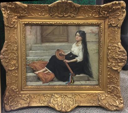 null SALIERES Paul Narcisse (1819-1908) 

la joueuse de mandoline

Huile sur panneau,...