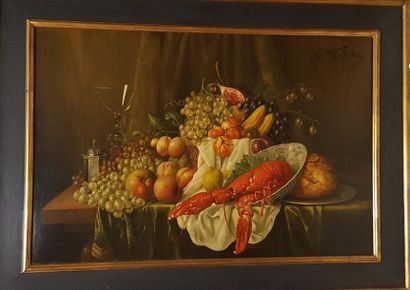 null WOKOS (XIX-XXème)

Fruits et homard, 

huile sur toile rentoilée (restaurations...
