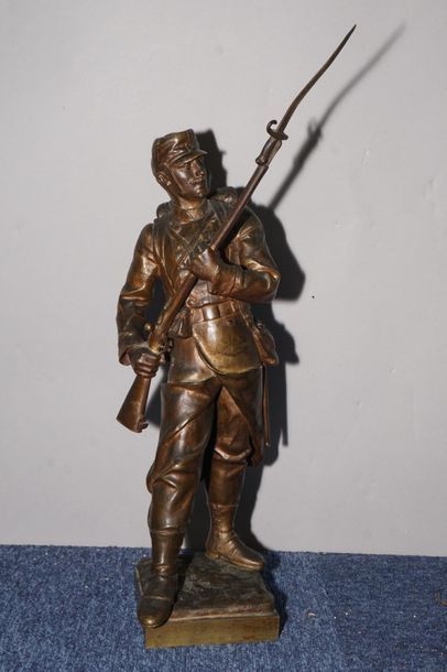 null MARIOTON Eugene, 1854-1933,

Soldier with a bayonet,

Bronze with a light brown...