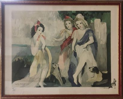 null LAURENCIN Marie (1883-1956),
Three women and a dog,
lithograph, signed in the...