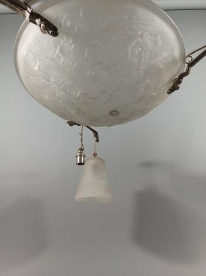 null MULLER BROTHERS 

Hanging lamp in pressed white moulded glass with stylised...