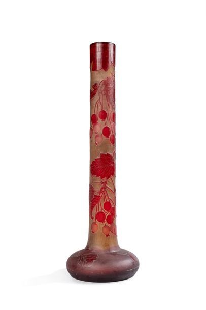 null GALLE ESTABLISHMENTS
Large tubular vase on flattened swollen base. Red lined...