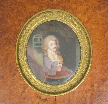null FRENCH SCHOOL First Third of the 19th century 

Young woman leaning on a garnet...