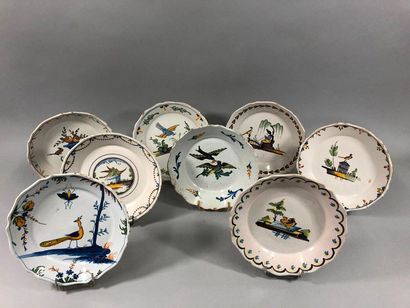 null NEVERS XVIIIth CENTURY 

Eight plates with contoured edges with various bird...