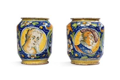 null VENICE SECOND HALF OF THE XVI CENTURY 

Pair of earthenware albarelli each decorated...