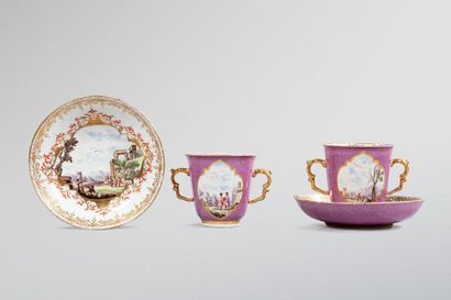 MEISSEN 18th CENTURY 
Rare pair of cups and...