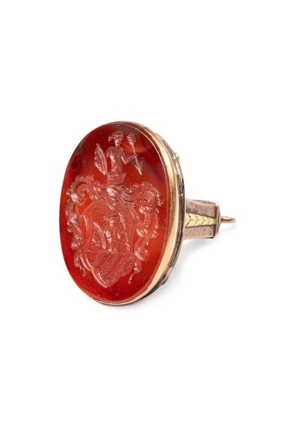Silver SEAL partly gilded with red intaglio...