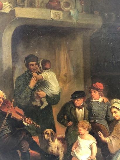 null ECOLE FRANCAISE du XIX siècle 

La petite danse familiale au son du violon

Huile...