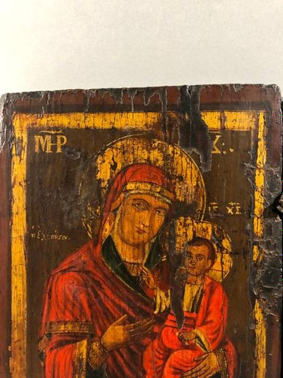 null DOUBLE ICON, tempera on wood and metal hinge, representing on the left the Virgin...